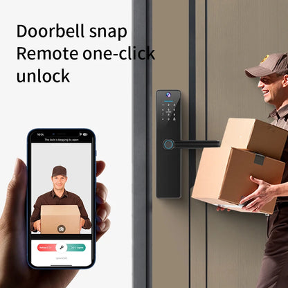 Camera Keyless Fingerprint Recognition TUYA APP Automatic Electric Digital Smart Door Lock