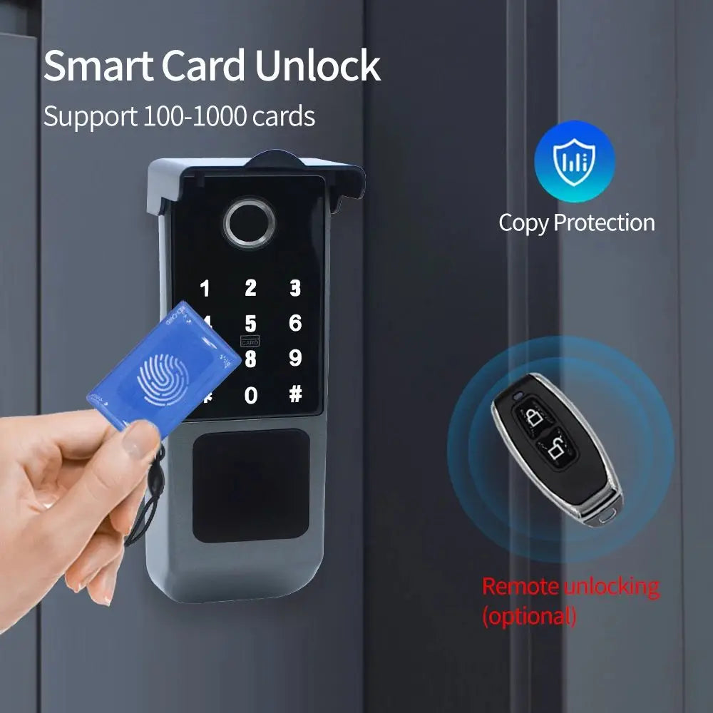 Waterproof Tuya Wifi Smart Rim Lock with Remote Control Fingerprint and Mechanical Key Unlocking Way for Apartment Office School