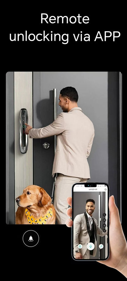 Tuya Wifi Smart Lock for Wood Door 3D Face & Fingerprint Recognition Aluminum Alloy with Memory Card Storage Option
