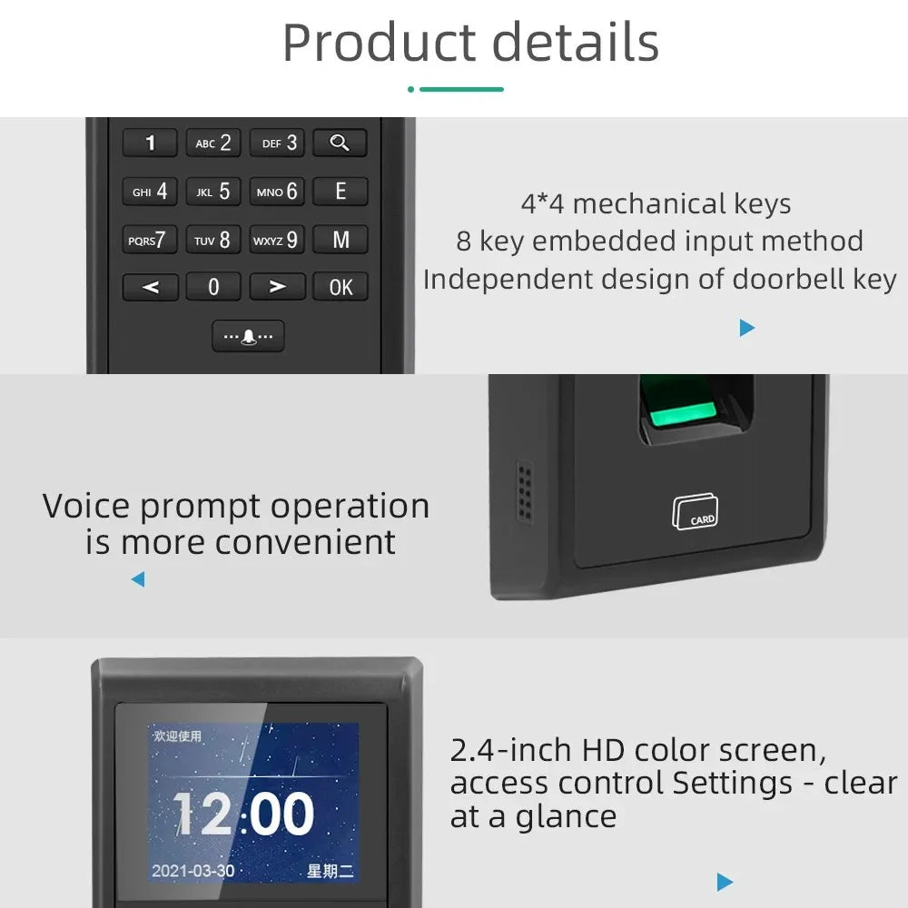 Biometric Fingerprint Employee Time Attendance Machine Access Control RFID Card 125KHZ Standalone Keypad TCP/IP or USB Port