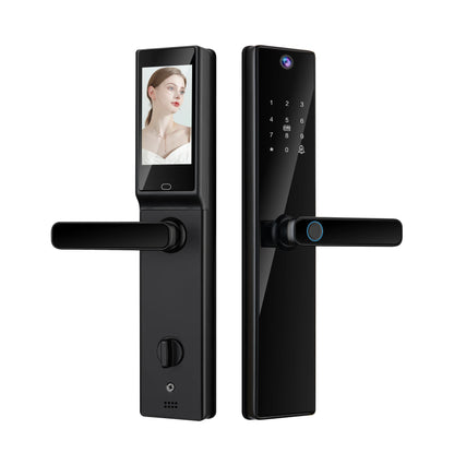 Smart Handle Lock for Wood Door with Camera Screen Video Intercom Door Bell Tuya Wifi Fingerprint Card Code TDM-S03