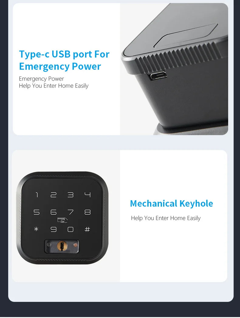 Biometric Fingerprint TT Lock Knob Lock with Password RFID Card and Key Unlock Way for Office Hotel Apartment Home School Door