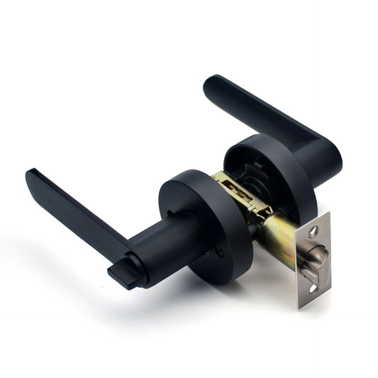 Satin Nickel Exterior Door Handle Lock Zinc Alloy Handle Lock Set Door Lever Lock for Toilet Room Wash Bath Closet Store Room