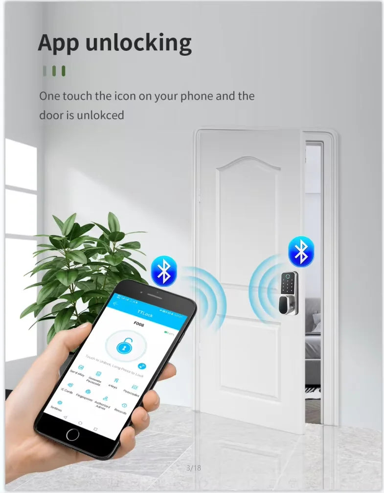 TTlock App Smart Lock Zinc Alloy Electronic Fingerprint Passcode IC Card Smart Deadbolt Lock for Home Hotel Office School