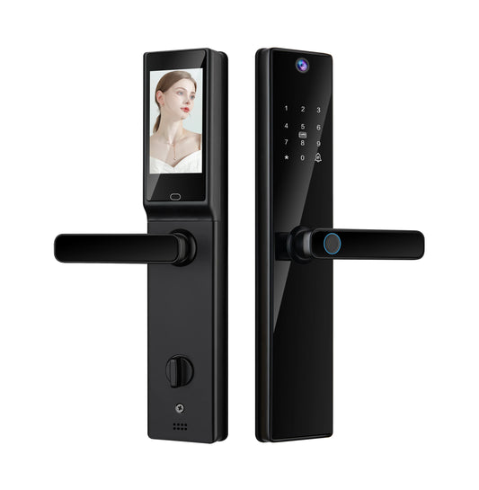 Smart Handle Lock for Wood Door with Camera Screen Video Intercom Door Bell Tuya Wifi Fingerprint Card Code TDM-S03