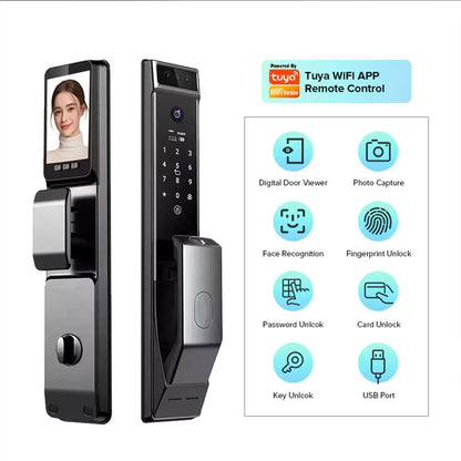 3D Face Recognition Unlock Intercom Tuya WIFI 6068 Mortise Smart Door Lock With Camera Inteligentes TDM-C40