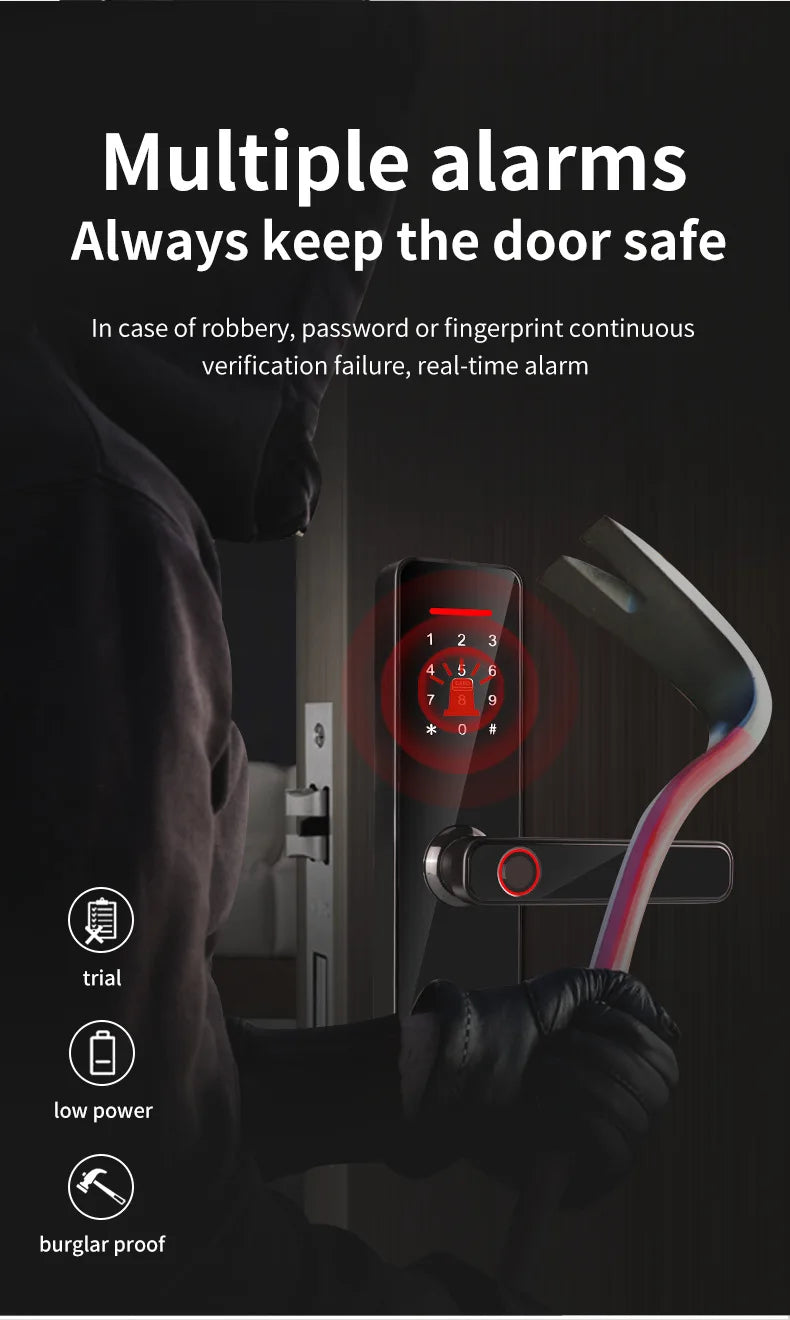 Smart Lock with Handle Zinc Alloy Material Unlock Way TUYA APP Fingerprint Passcode IC Card Key for Home Hotel Office School