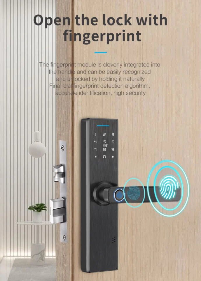 TT210 Smart Lock with Handle Zin Alloy Material Unlock Way TT Lock Fingerprint Passcode IC Card Key for Home Hotel Office School