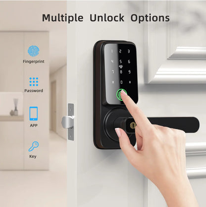 TTlock App Smart Lock with Handle Zinc Alloy Material Unlock Way Fingerprint Passcode IC Card Key for Home Hotel Office School